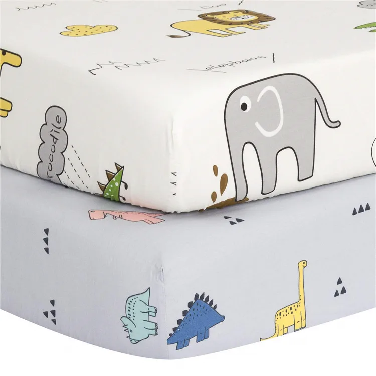 Custom Animals Printed Unisex Baby Skin-friendly Organic Bamboo Fitted Crib Sheet