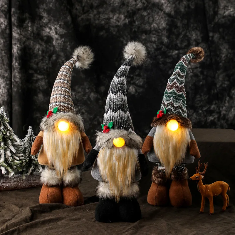 Xmas Telescopic Gnomes Glow Faceless Doll, Christmas Glow Gnomes, LED Gnome Plush Ornament Faceless Doll for Winter Holiday