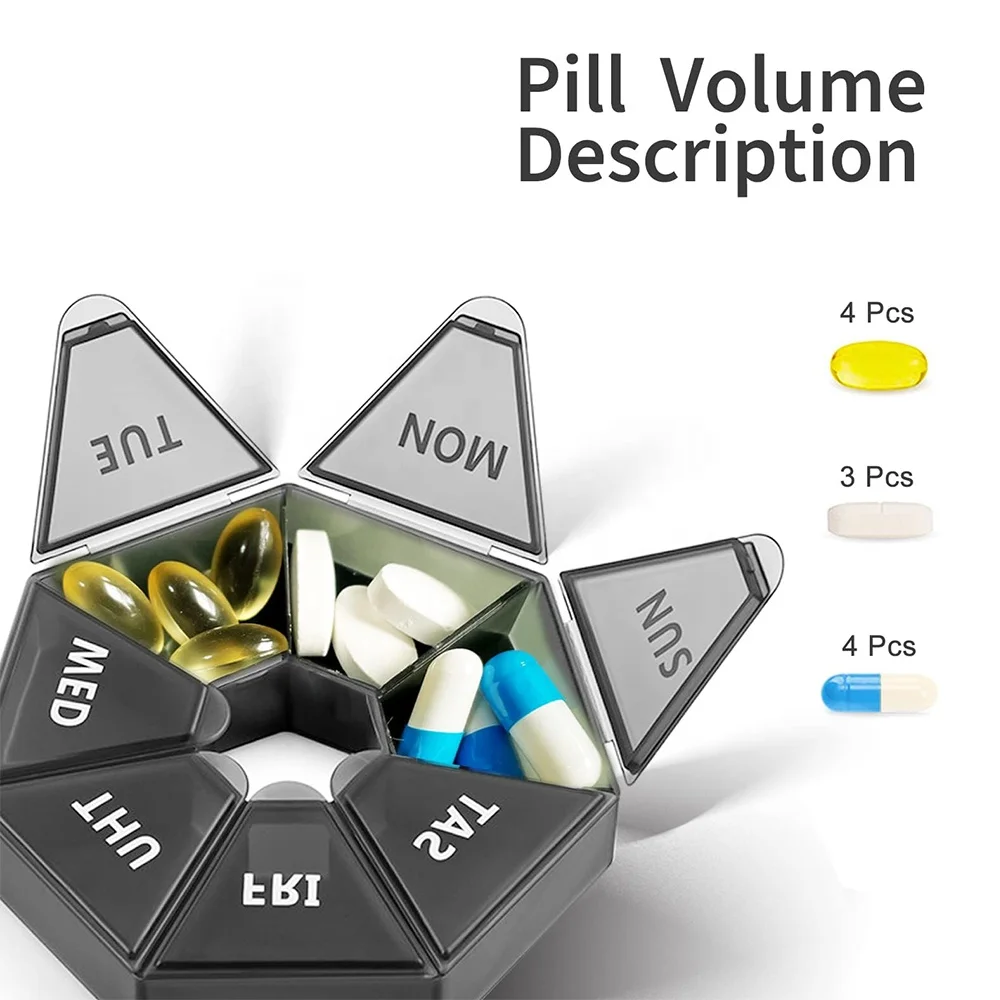 Moisture Proof Pill Box Weekly Small Plastic Pill Organizer for Pills/Vitamin/Fish Oils/Medication