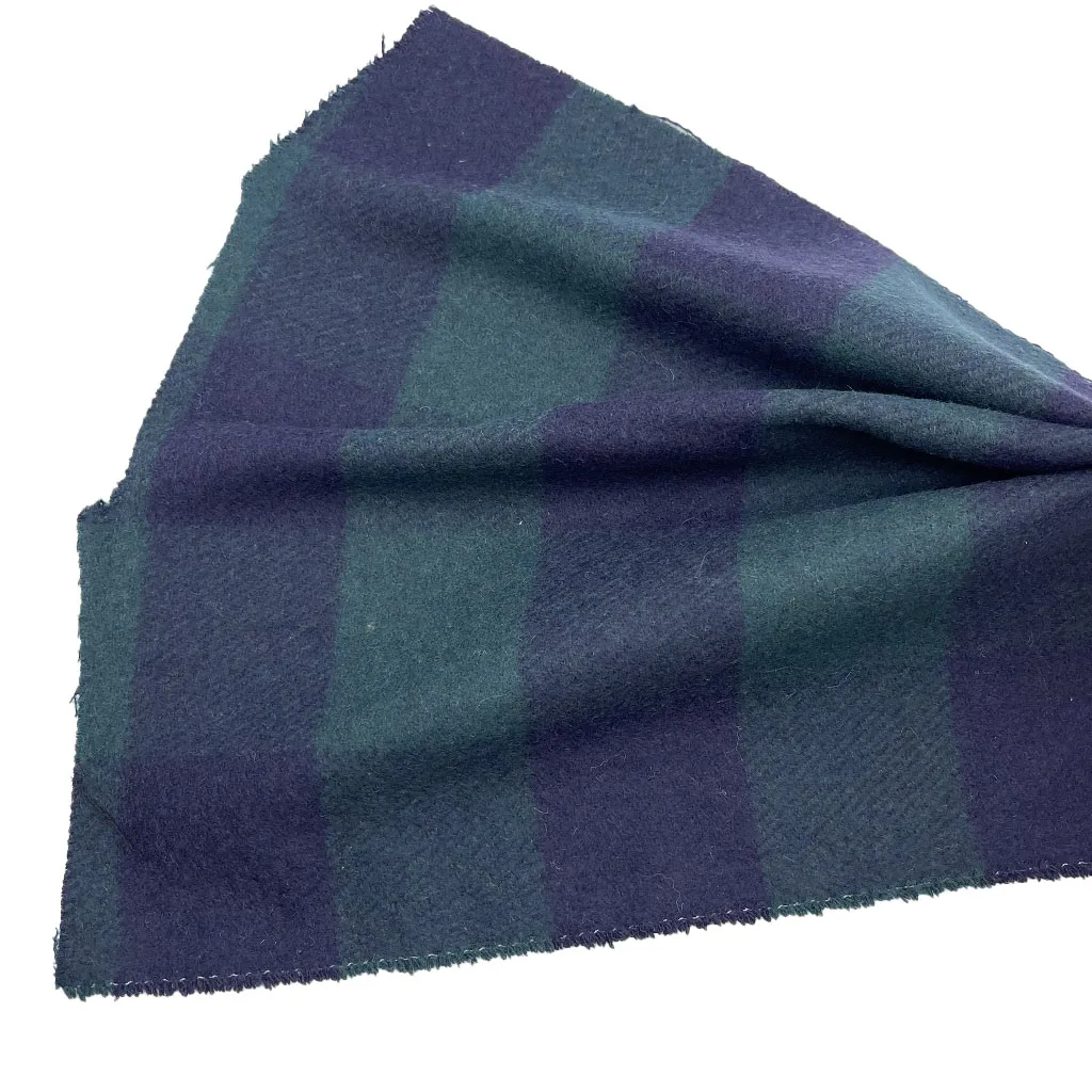 Wholesale Double Face Plush Brush Green Blue Wool/Polyester Plaid Woven Fabrics For Clothing ZZH24015