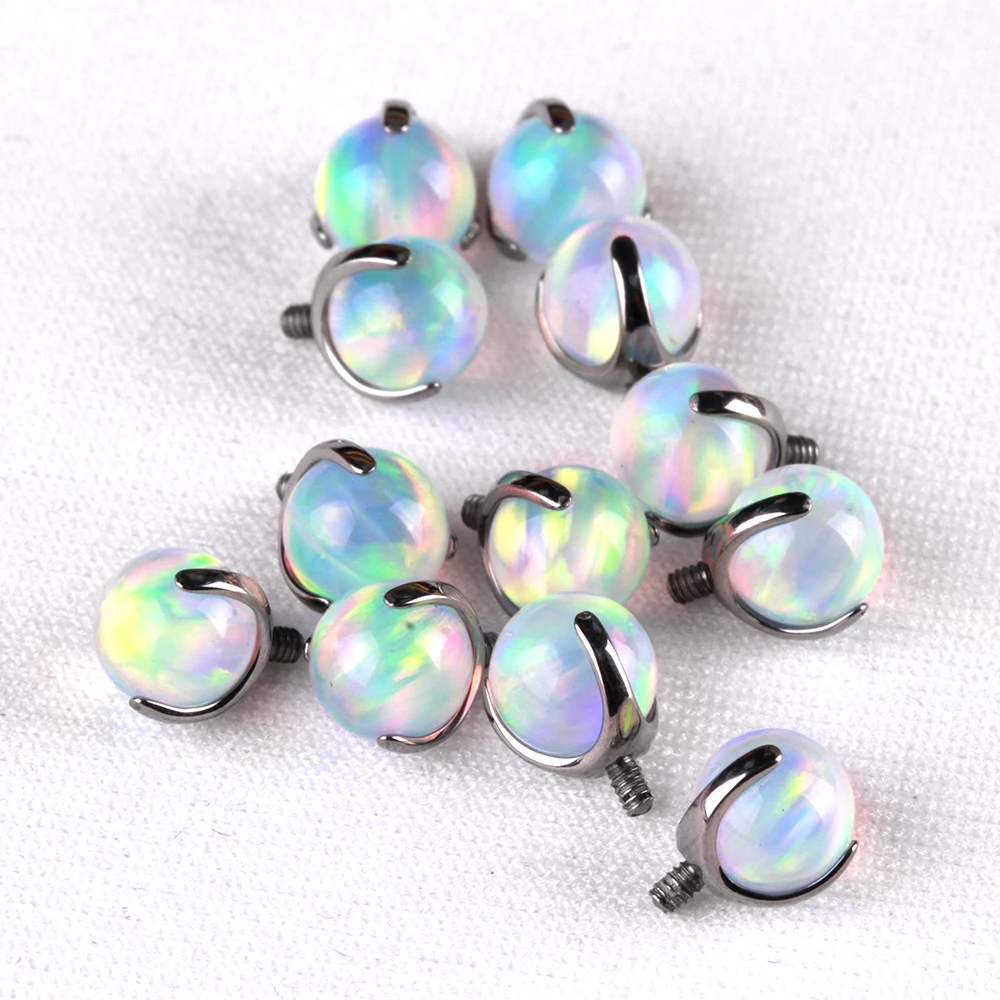 2pcs Body Piercing Studs for Women Jelly Opal 4mm 6mm Claw Setting Titanium Alloy Piercings for Lip Nose Belly Button
