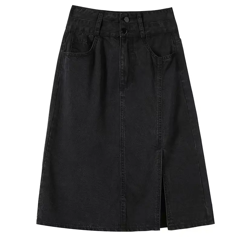 Summer 2024 new style  lyocell high-waist denim white color environmental black skirt
