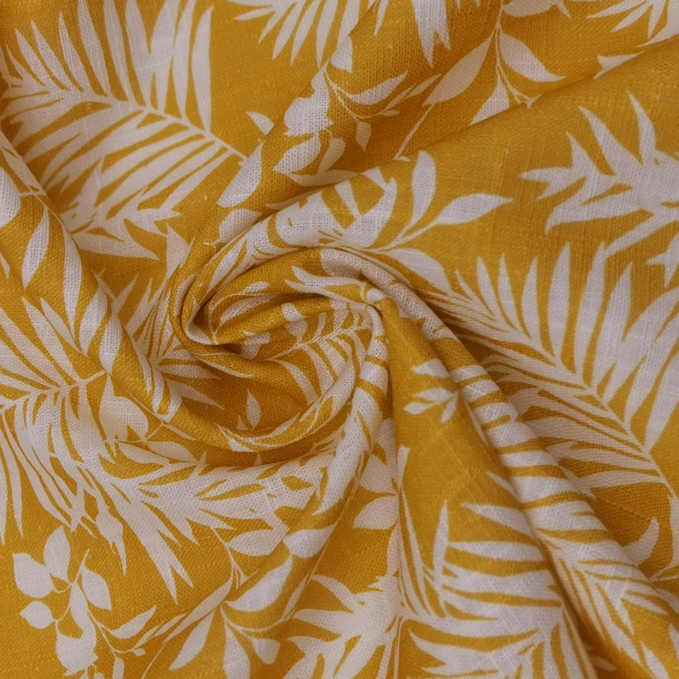 
high quality Customized Latest design flower pattern 100% linen print fabric for dress 