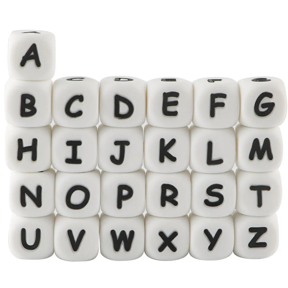 Bpa free 100% Food Grade Chewable Silicon Teething Letter Beads Focal Alphabet Bead Silicone 26 Character Beads For Diy Bracelet