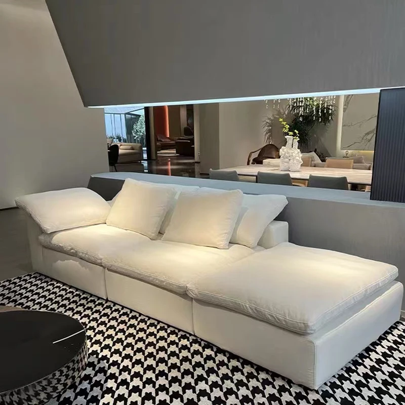 Auxford furniture sectional White fabric sofa and couch living room set cloud l shaped couches