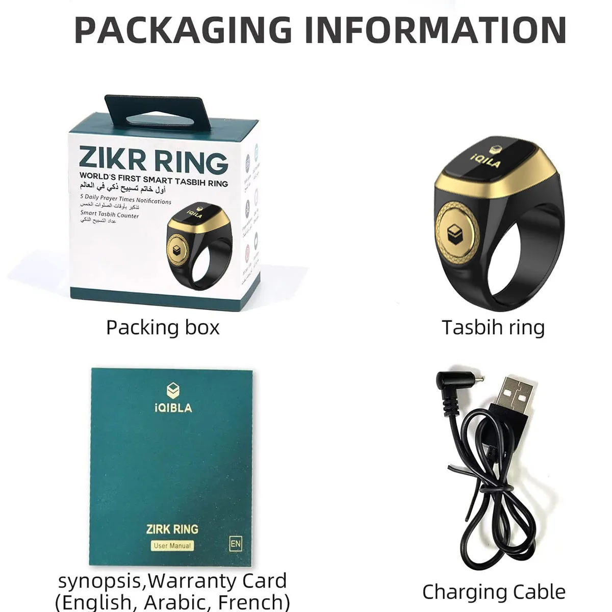 2022 iQibla Zikr 1 Tasbih Smart Ring for Muslims Tally Tasbeeh Counter  5 Prayer Time Reminder