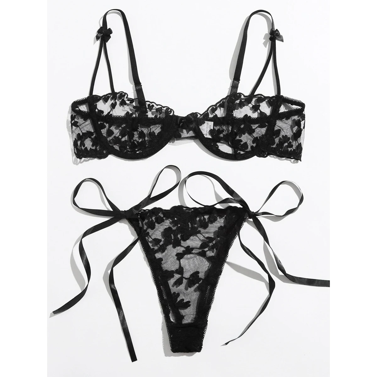 Spot wholesale transparent bra panty hot market transparent mesh style embroidery mesh underwire lingerie set