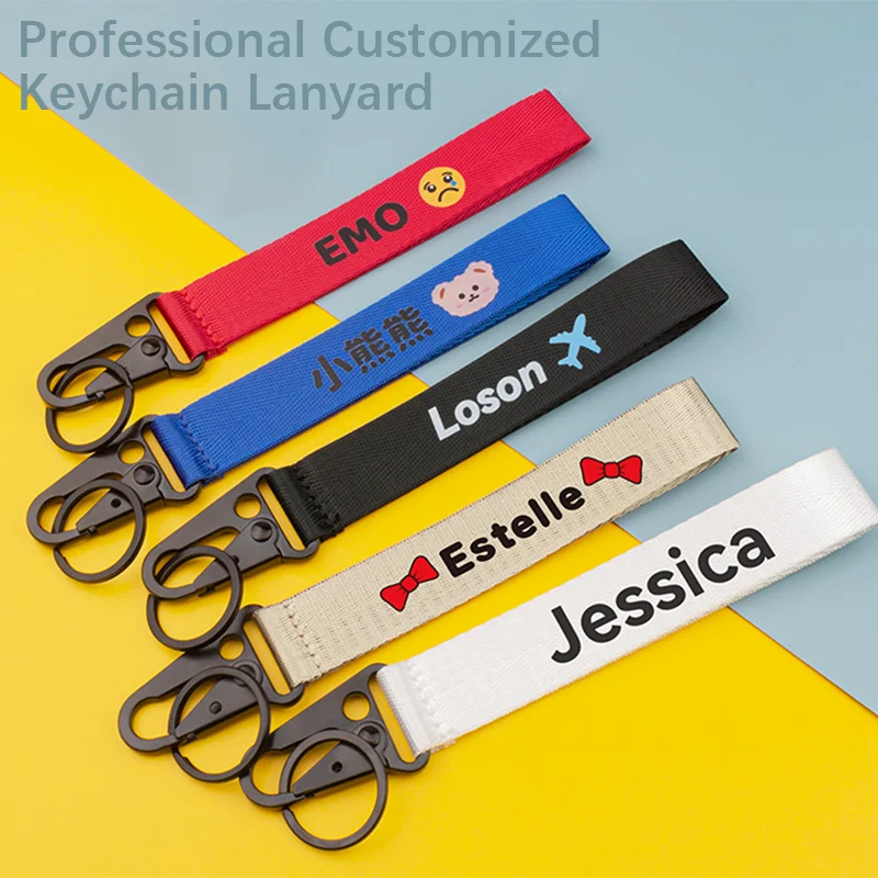 Personalized Customize Car Motorcycle Logo Keychain Strap Premium Eagle Buckle Nylon Polyester Wrist Lanyard