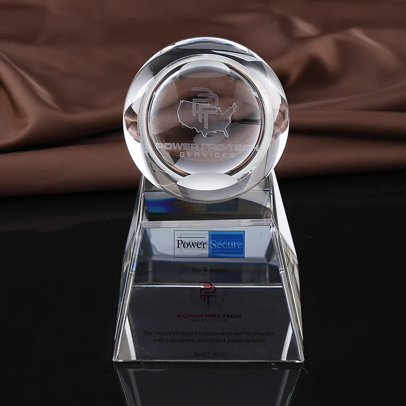 ADL Customized Acrylic Awards Crystal Trophy Award Clear Ball Trophy With Logo Laser
