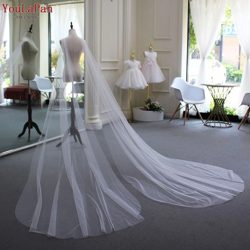 YouLaPan VG52 Classic Vegan Tulle 3M Long Cape Detachable Women Party Wedding Dress Wings Shawl