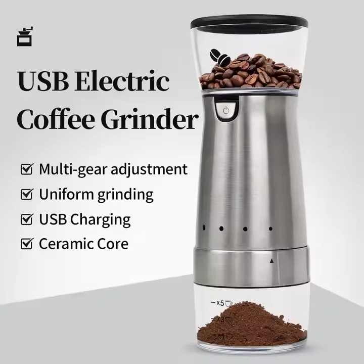 Ceramic core Coffee Grinder Machine Electric USB Charging Coffee Bean Grinder For Kitchen with 5 Grind