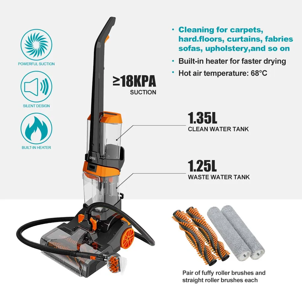 WINNINGSTAR ST-4602 Floor Care Wet Vacuum Cleaner Portable 3 in 1 Handheld Carpet Cleaner for Carpets