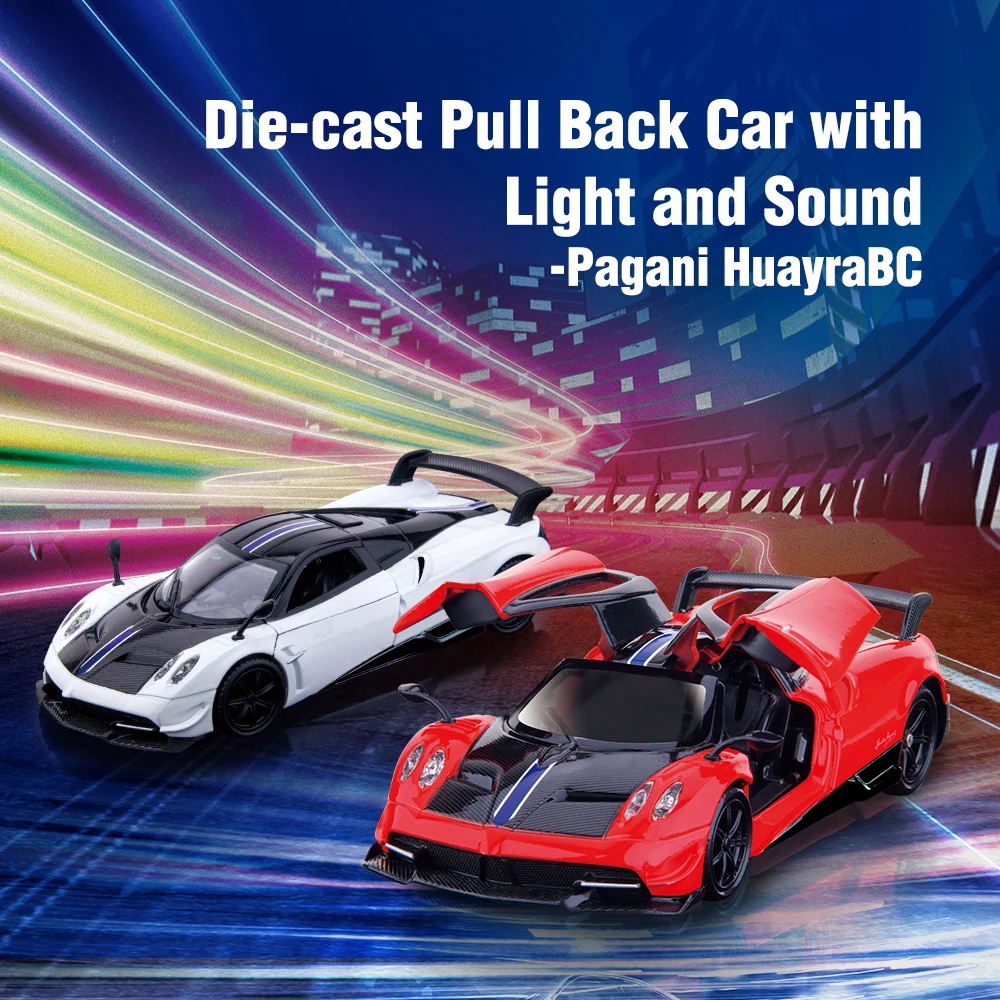 1:30 Die-cast Pull Back Model Alloy Toy Car with Light and Sound Pagani HuayraBC with Openable Door