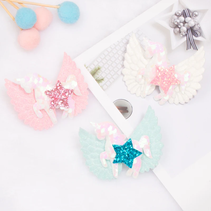 2021 Newest Design INS Hot Unicorn Hair Bow Clip for Girls Glitter Hair Clip Cheap Hair Pin Wholesale Hairgrip