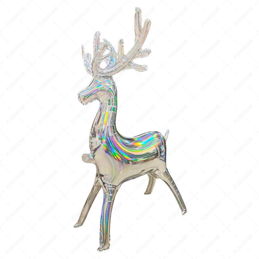 Party Supplier Laser Iridescent Elk Shape Christmas Decoration Ballon Merry Christmas Balloons For Christmas Elk Foil Balloons