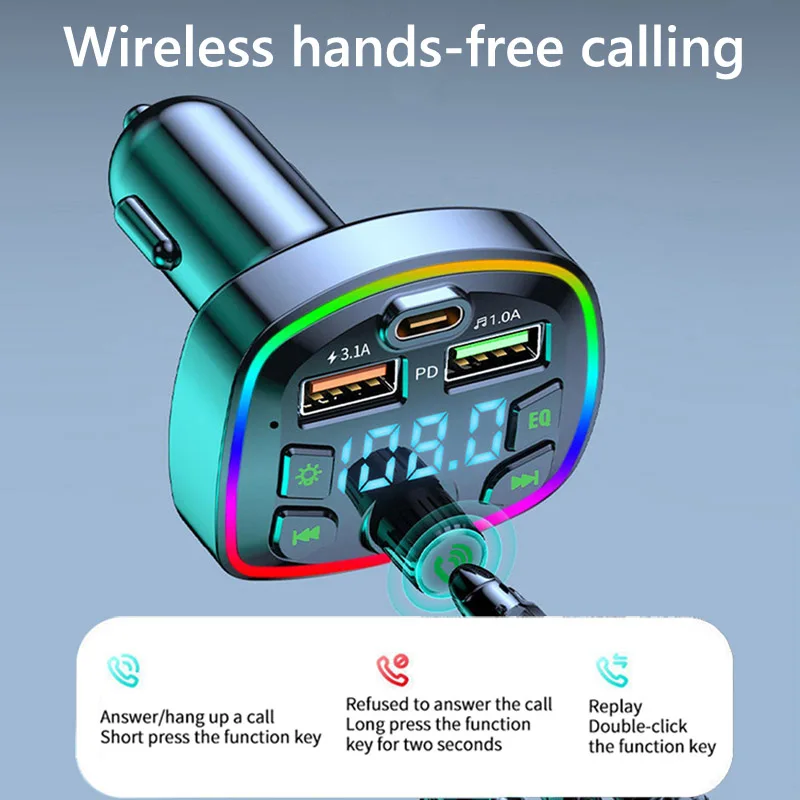 Type C PD 18W 3.1A Quick Charge TF Card U Disk Play Mp3 Player Auto FM Transmitter Car Charger Wireless USB FM Trasmitters