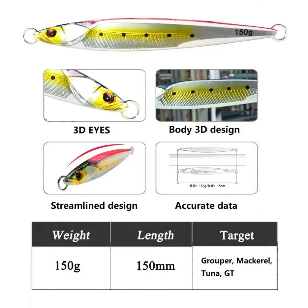 Shore Jigging Lure 150g Metal Casting Lure Saltwater Casting Slow Jigging Metal Tuna Jig Fishing Lure