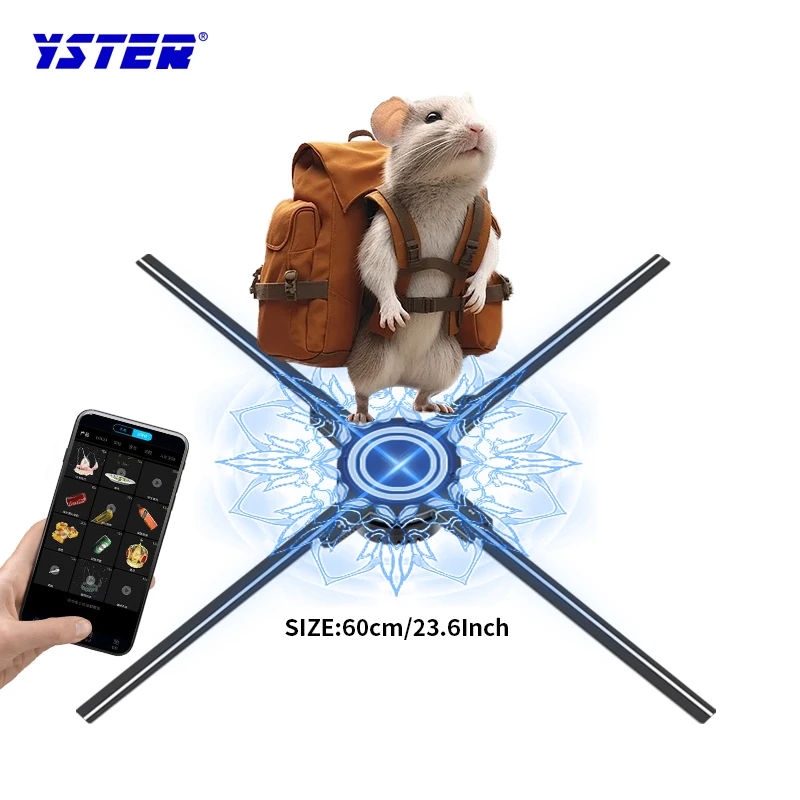 60cm splicing 4 blades holographic fan 3d hologram projector High resolution Good advertising animation wall 3D hologram fan