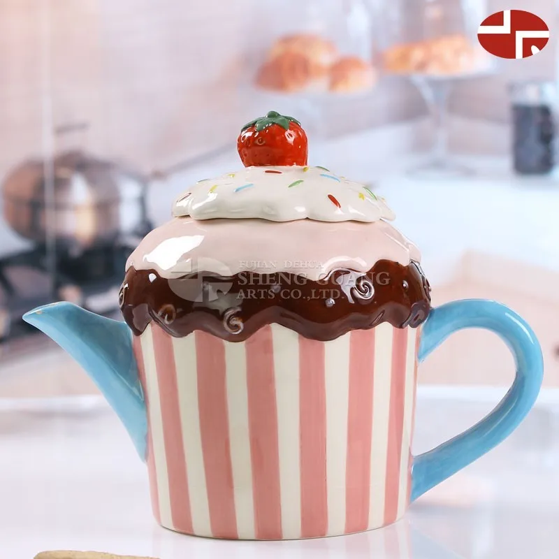 Ceramic Sugar Pot with cake shape designed dolomite painting canister cookie jar