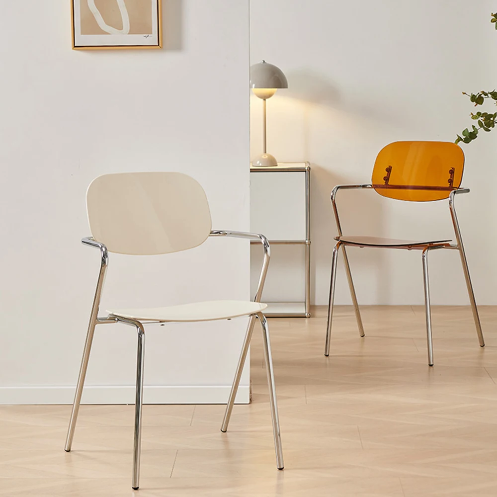 Nordic Creative Acrylic Transparent Dining Chair Minimalist Stackable Armchair with Electroplated Frame for Home Office