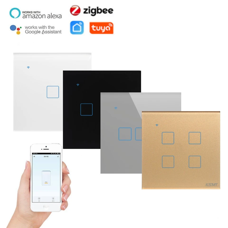 KSMT Tuya  Zigbee Smart Switch 4Gang Smart Home Appliance  Automation Home System Touch Wall Light Switch