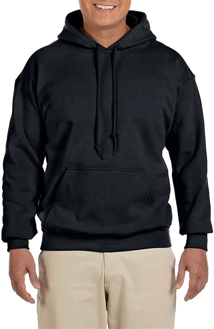 Byval custom logo embroidery drawstring cotton polyester hoody thick fleece heavyweight plain black hoodie sweatshirt for men
