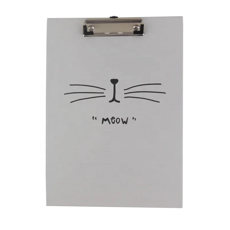 Cute and reusable catty printed custom legal size clipboard with stainless steel metal clamp and pen holder