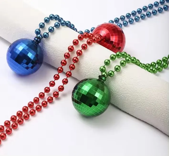 Personality Mardi Gras Beads Necklaces-Multi Color Disco Round Ball Beads Necklaces with Whistle Party and Holiday Supplies