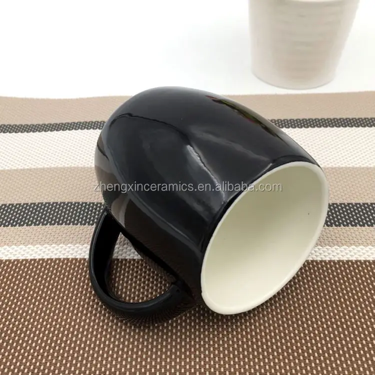 China factory manufacturing 11oz black glaze ceramic big belly bucket shape mug for daily using