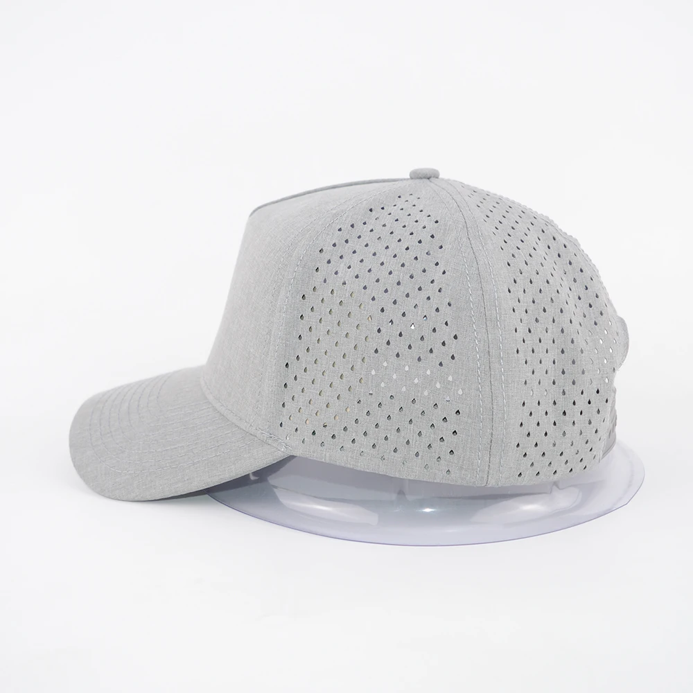 Custom 5 Panel Quick Dry Flex Fitted Mens Hats Waterproof Performance Laser Holes Polyester Perforated Golf Fitted Baseball Cap