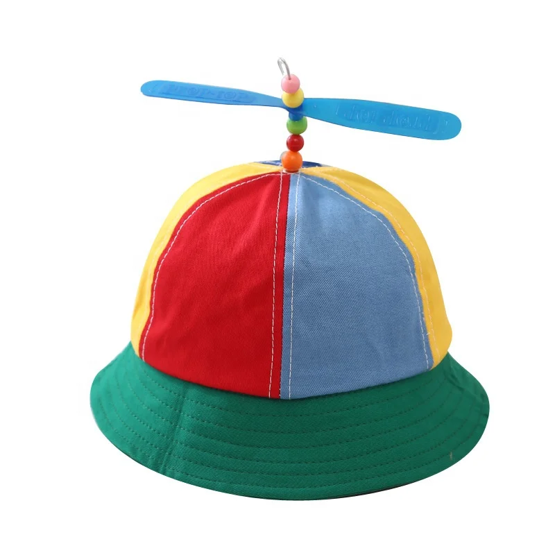 New style fashion multi-color soft cotton Kids bucket hat with propeller children fisherman hat