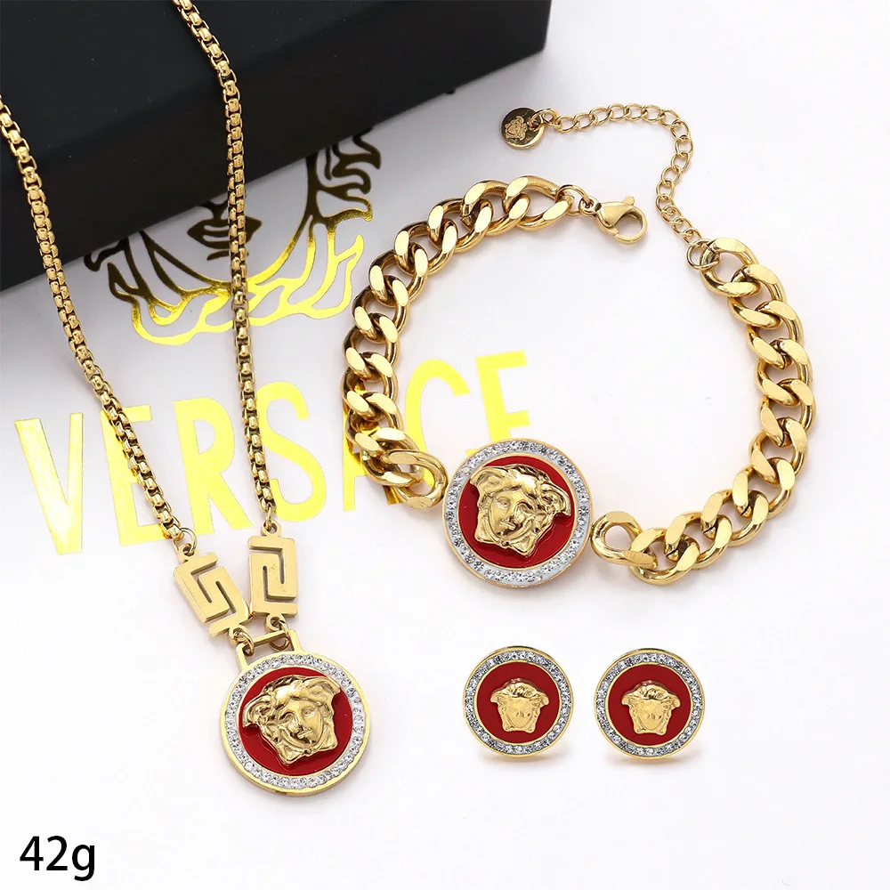 High Quality 18k Gold Plated Stainless Steel Designer Jewelry Famous Brands Luxury Earrings Bracelet Necklace Jewelry Set