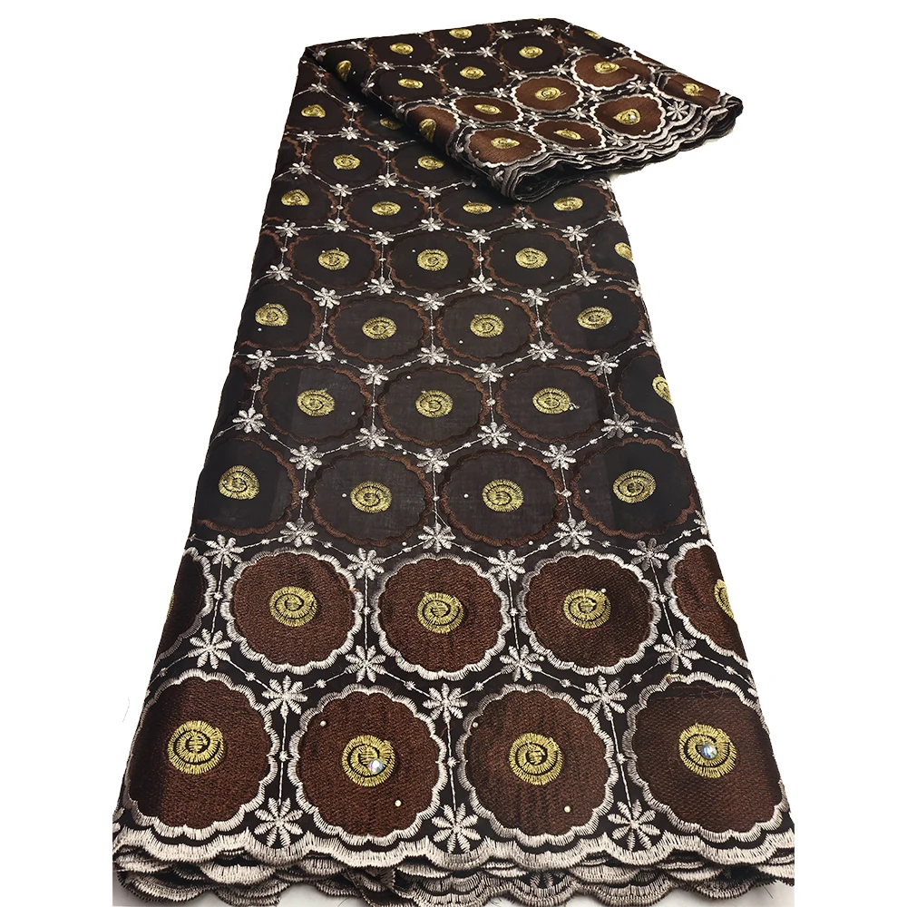 NI.AI African Lafaya Lace Cotton Fabrics Swiss Voile Lace With Stone Embroidery Flowers Fabric For Women Wedding Dress Garment