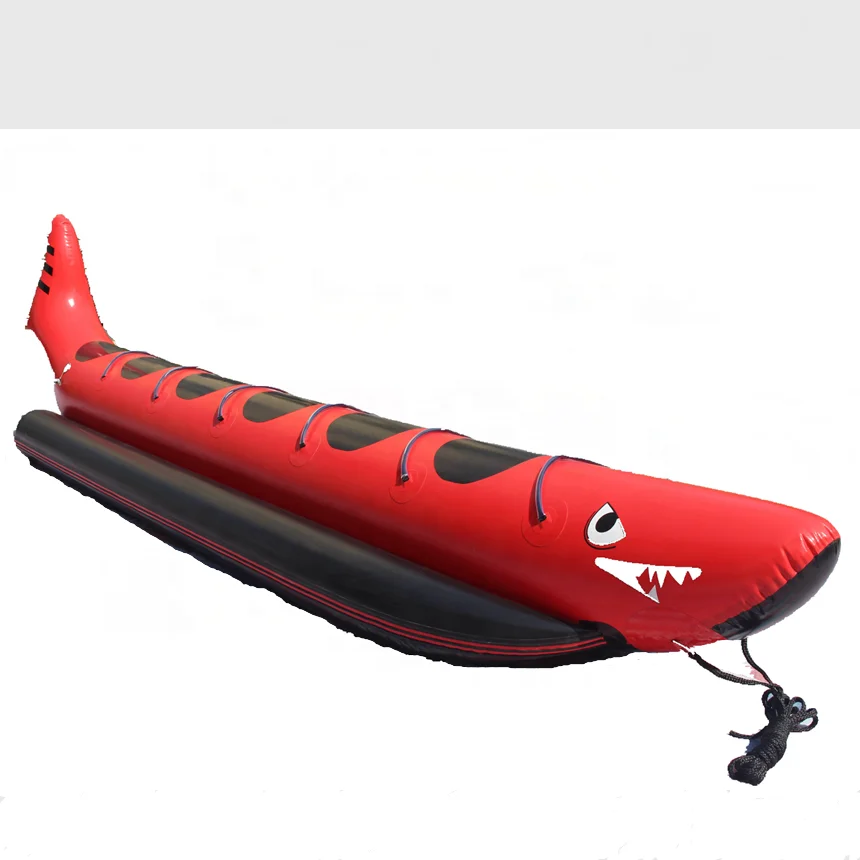 Customized summer Red Shark Fly Fish Inflatable Water Towable Banana Boat Sled For 6 Person For Sale