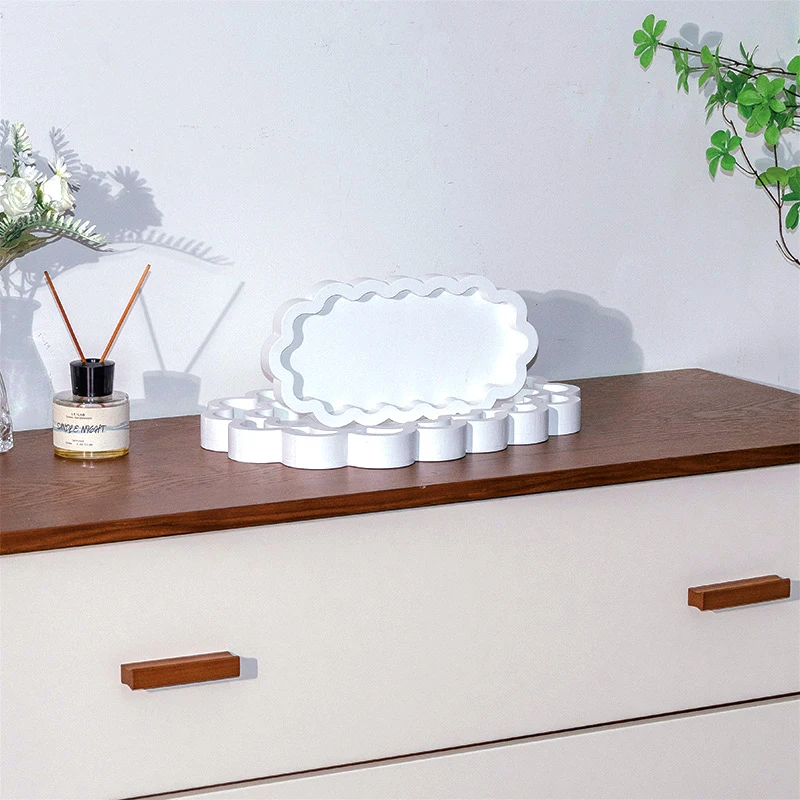 Home Decor Black and White Wooden Sarving 3pc/Set Tray Customized Wooden Scalloped Platter Tray