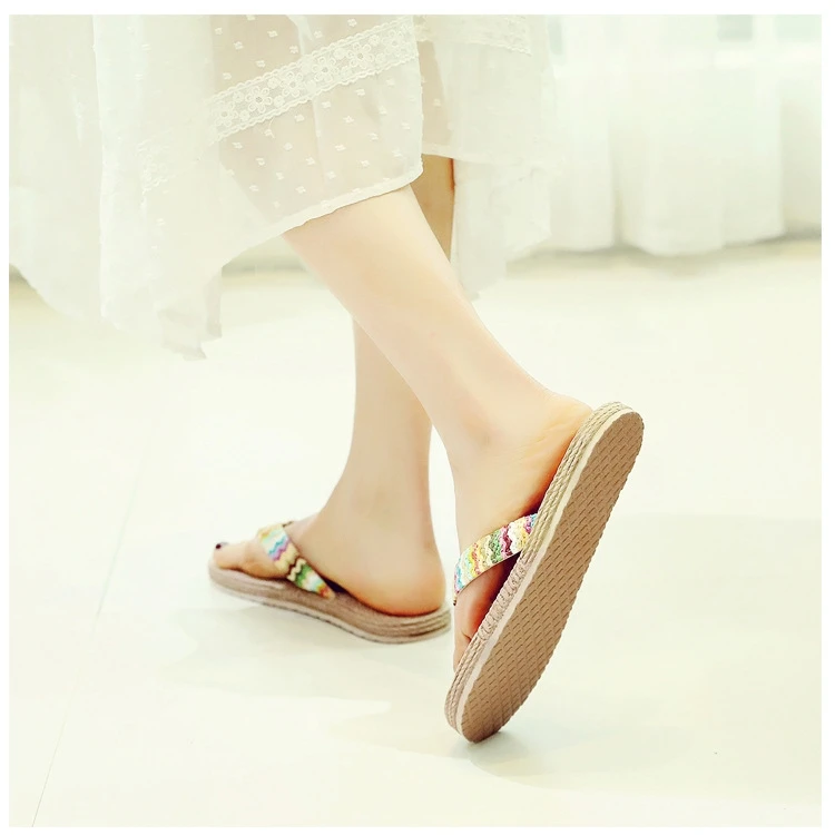 Cute charming elegant ladies flip-flops floral twine three heights different styles flat platform slipper flip-flops for women