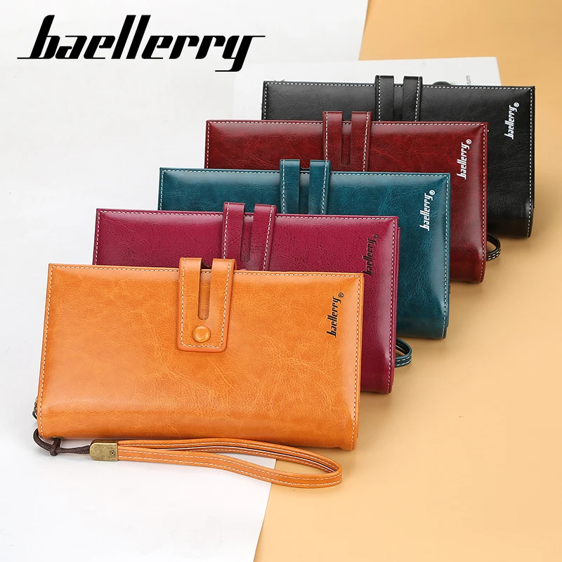 OEM cartera mujer fashion long large capacity clutch phone purse rfid wax pu leather zipper baellerry brand wallets for women