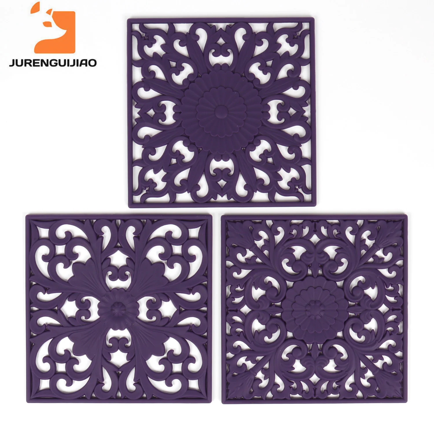 3PCS New design Square Multi-Use Intricately Carved Silicone Trivet Mat - Trivets for Hot Dishes, Table, Countertop