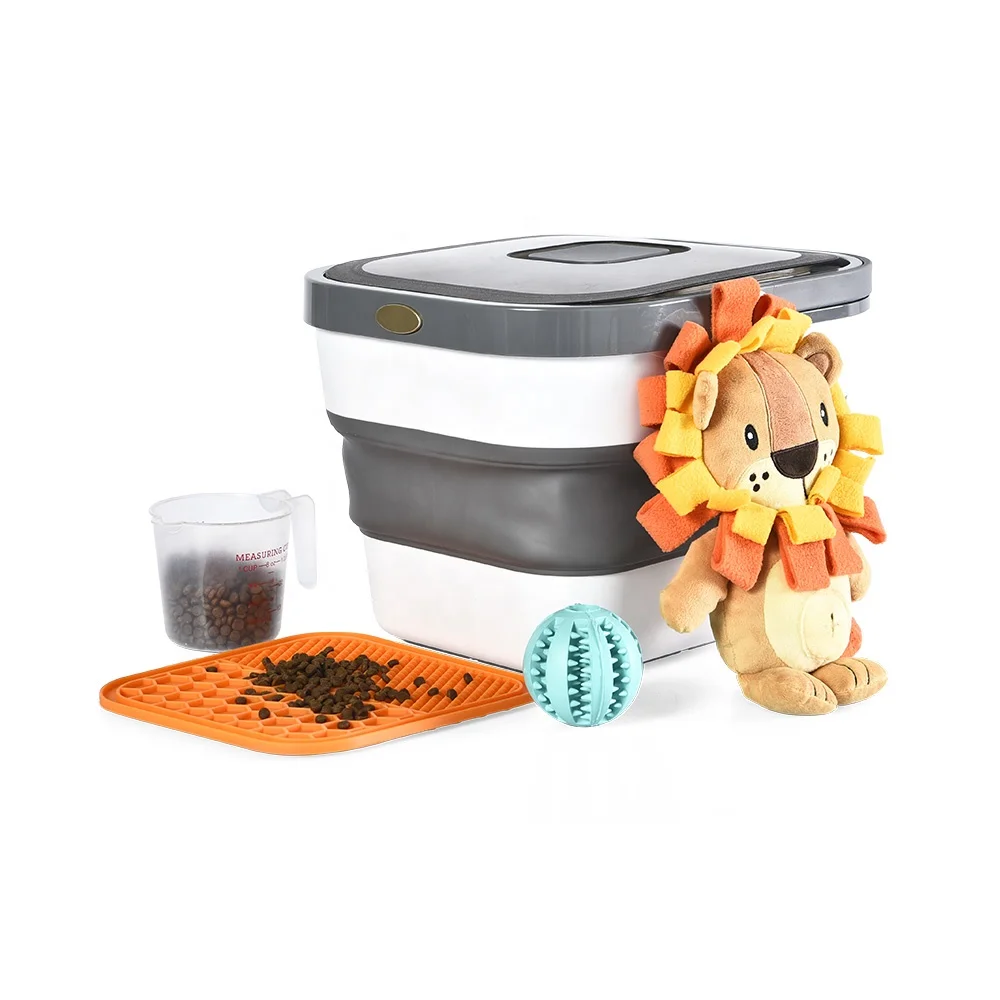 4pcs Cat Dog Lick Mat Treat Ball Lion Plush Toy Large Capacity Foldable Pet Food Container Set