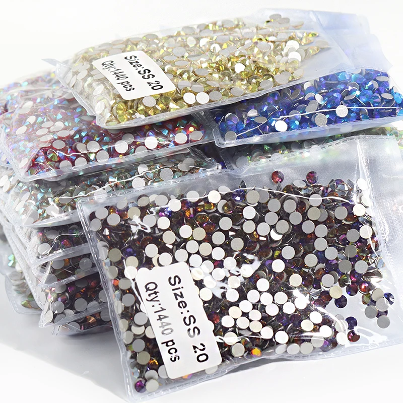 SS6 SS10 SS12 SS16 SS20 Bulk Packing Non Hotfix AB Crystal Stone Flatback Glass Rhinestone For Wedding Dress