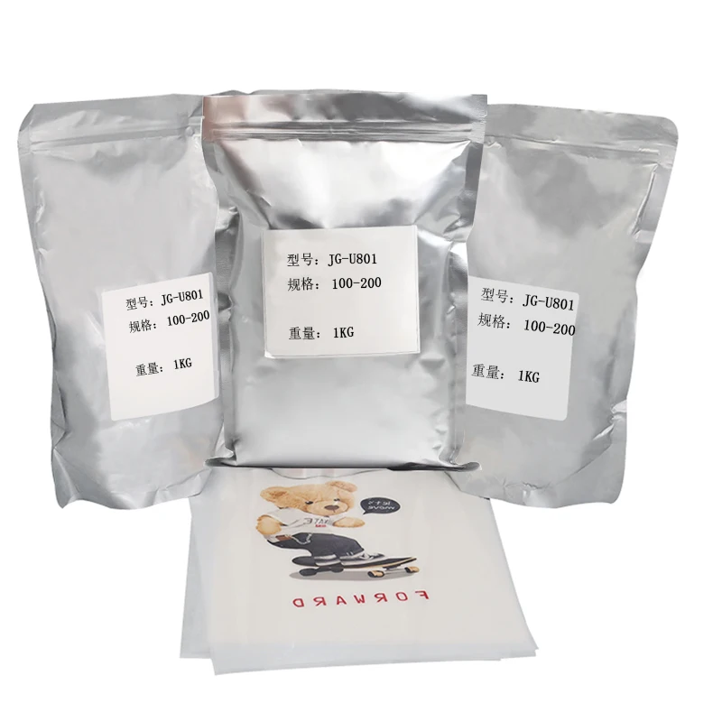 DTF Hot Melt White Black Soft High Stretchable DTF Powder TPU Adhesive powder For DTF T- shirt Heat Transfer Printing