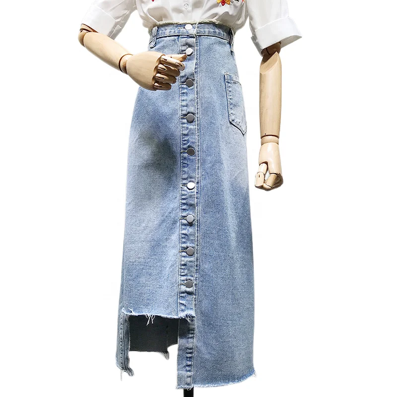 Factory Wholesale Women Korean Denim Pencil Skirts Plus Size High Waist Stretch A Line Long Jeans Skirt