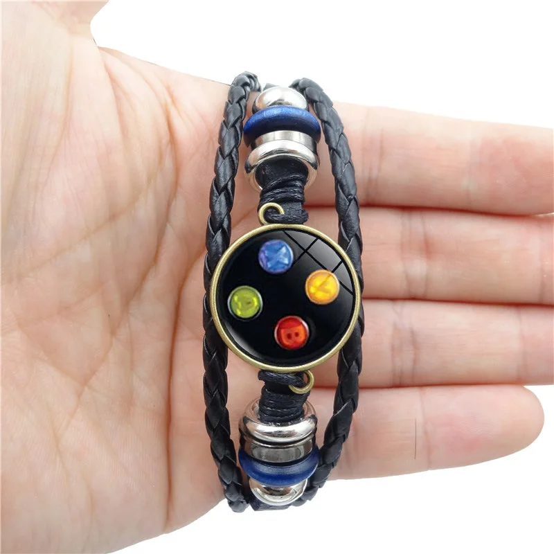 Handmade Glass Gem Art Photo Charm Bracelets Jewelry Old Video Game Controller Leather Bracelet