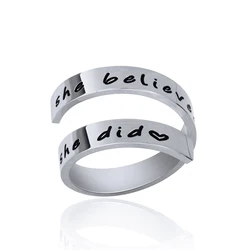 Lettering she believed she could so she did Double layer ring 316L Stainless Steel rings best friends finger ring jewelry