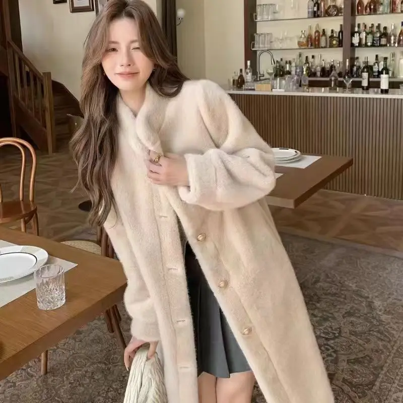 Dropshipping 2024 winter women clothing women Faux Mink Fur Trench Cozy  Coat With Lapel For women Winter Outwear