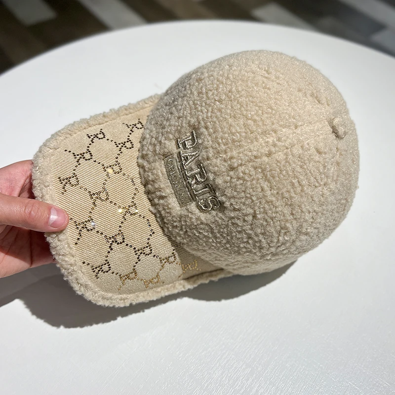 ChanBol Fashion Plush cashmere keeps warm knitted hat winter skully beanie silk lined beanie custom peaked cap women