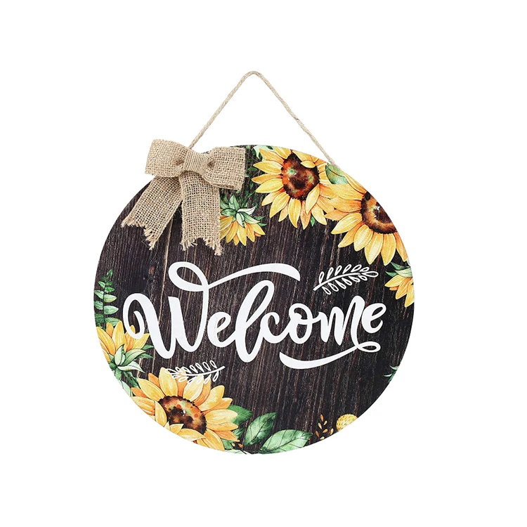 Wholesale custom round home decoration wooden hanging sign welcome sign