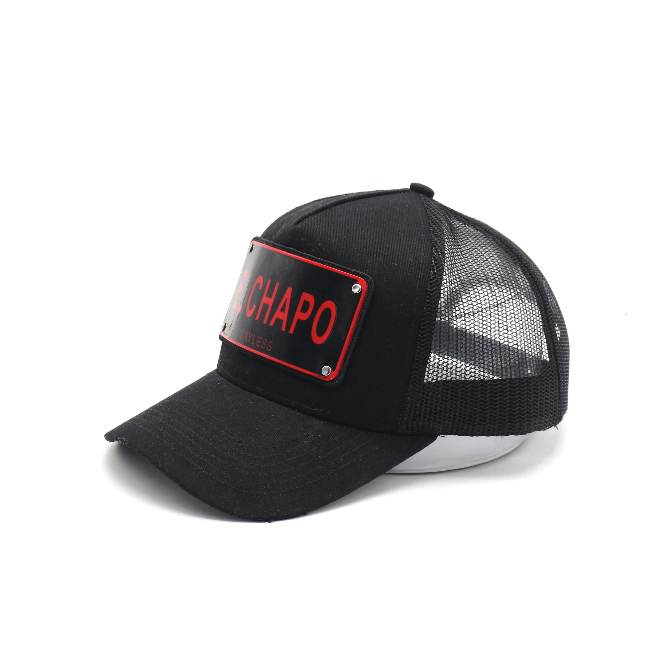 fashion custom 100% cotton design your own embroidery logo with metal patch mesh cap trucker hat