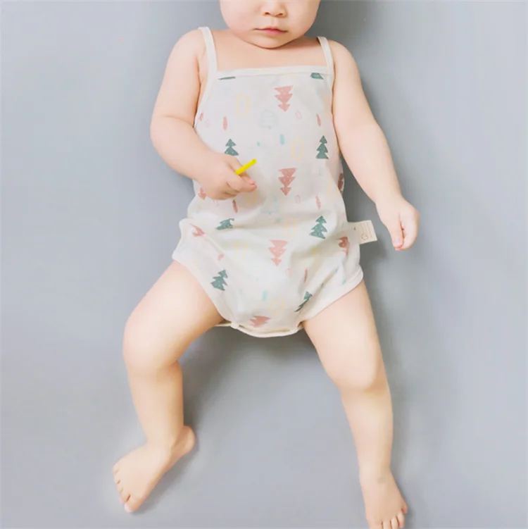 
New Design Organic Cotton Baby Rompers Summer Cartoon Printing Sleeveless Baby Clothes 