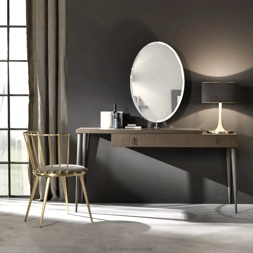 High End Bespoke Furniture Italian Bedroom Furniture Designer Veneered Dressing Table With Oval Mirror